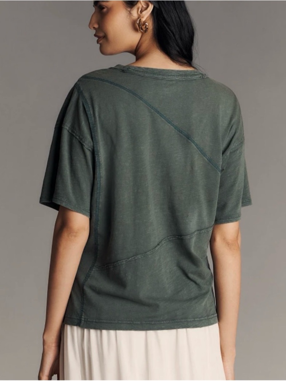 Anthropologie green Pilcro spliced easy tee raw edge neckline Distressed